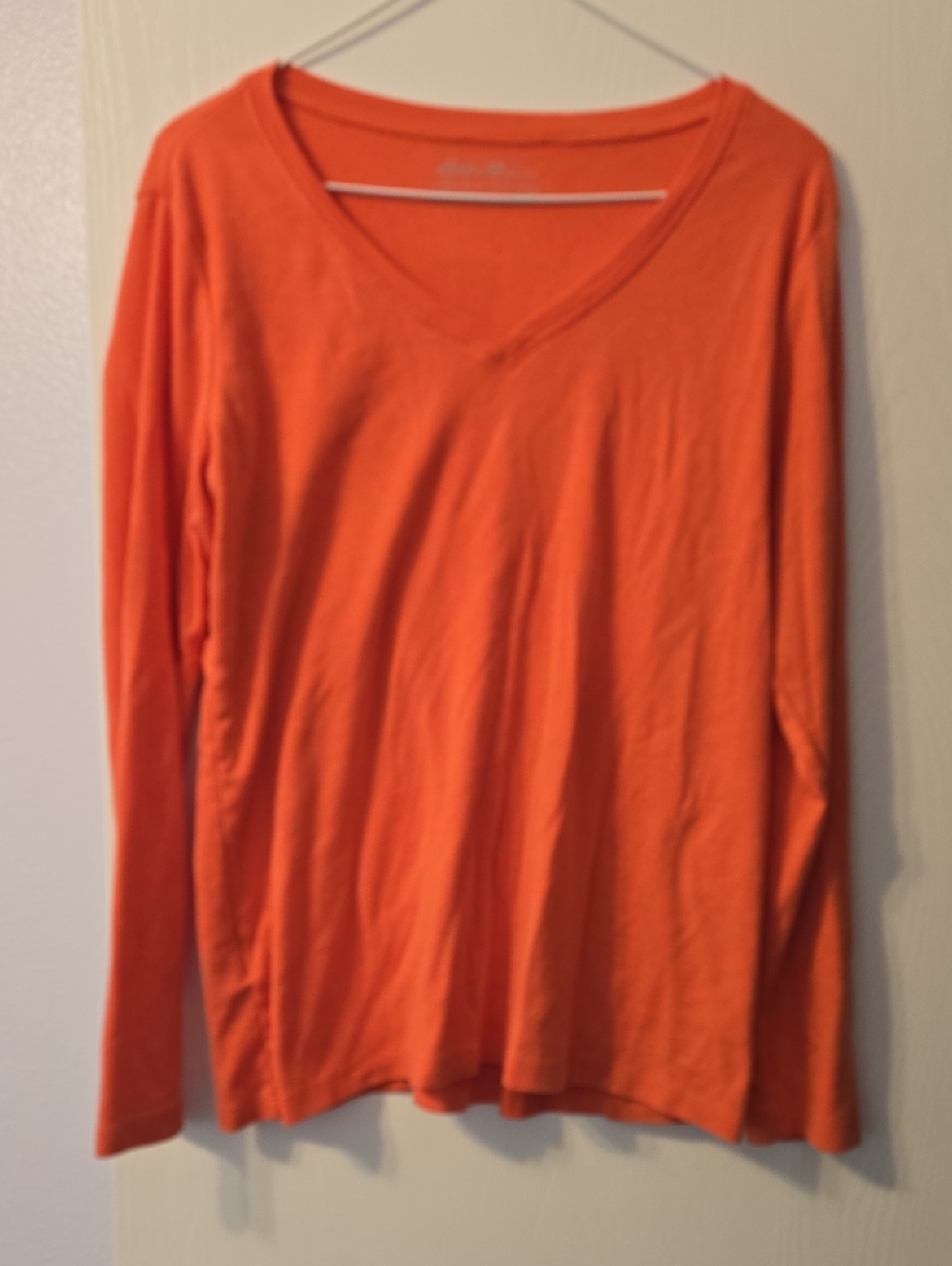Eddie Bauer Orange V-Neck Long Sleeve Tee